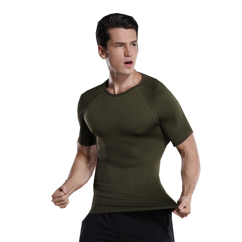 HaleyChan Men Shapewear Vest Seamless Abdomen Slim Shirt Classic Abs Body Shaper Steampunk Mens Slimming Shaper Men Bodysuit: Army Green / XL