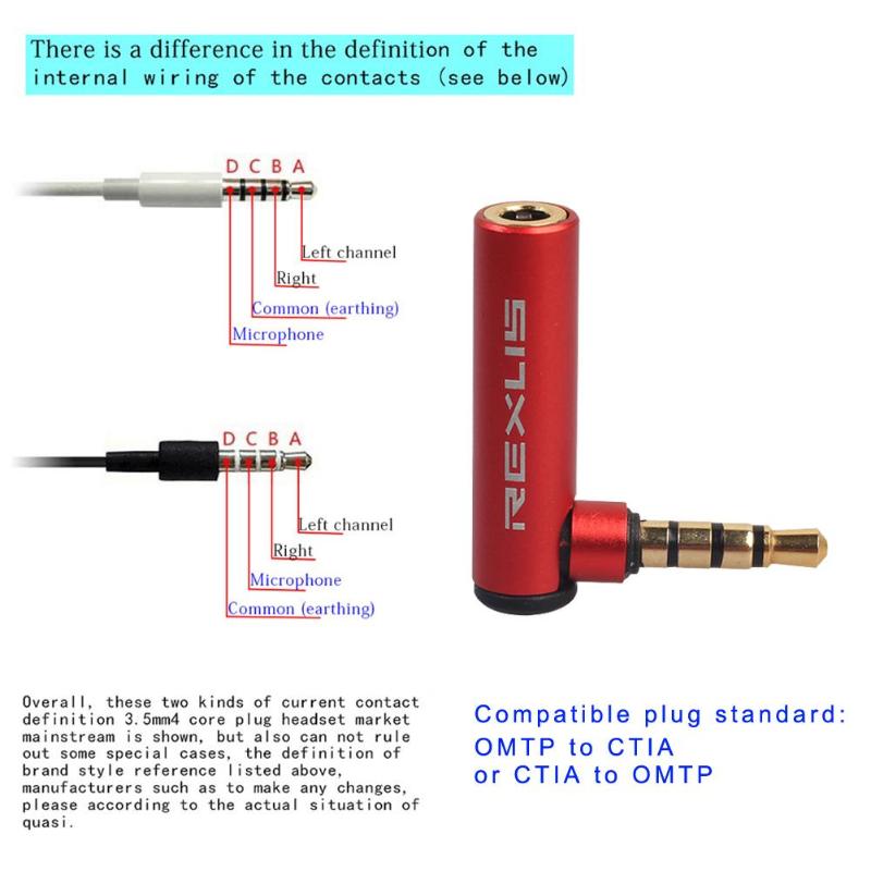 For REXUS 3.5mm Jack 90 Degree OMTP to CTIA Right Angled Adapter Converter Headphone Connector Male to Female Aux to Aux L Shape