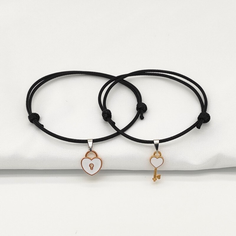 Pulsera de cuerda ajustable para parejas, brazalete de color blanco y negro, de San Valentín, joyería al por mayor, novedad de