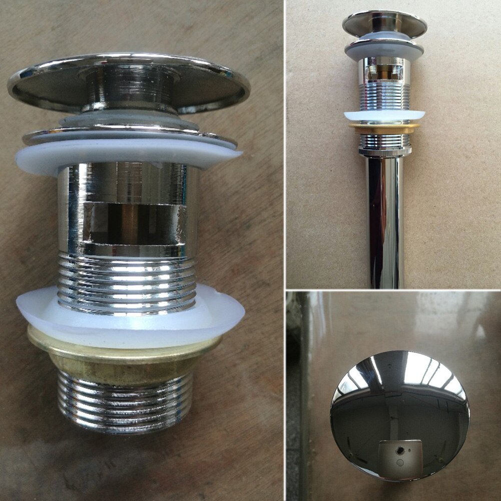 EMVANV Zinc Alloy Click Slotted Basin Sink Tap Drain Bath Overflow Hole Push Button up Clack Waste Plug