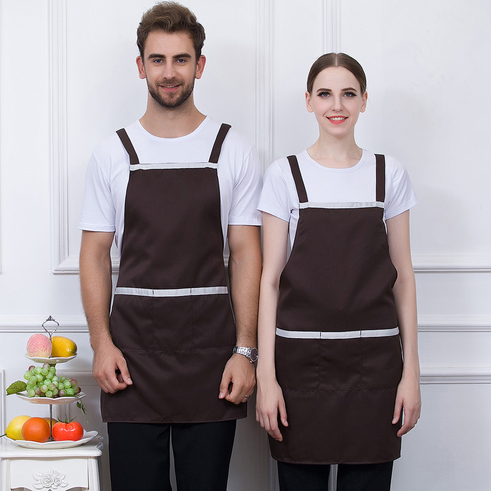 Delantal de trabajo de cocina para el hogar, panadería, cafetería, restaurante, servicio de comida multibolsillo con tiras ajustables Unisex de