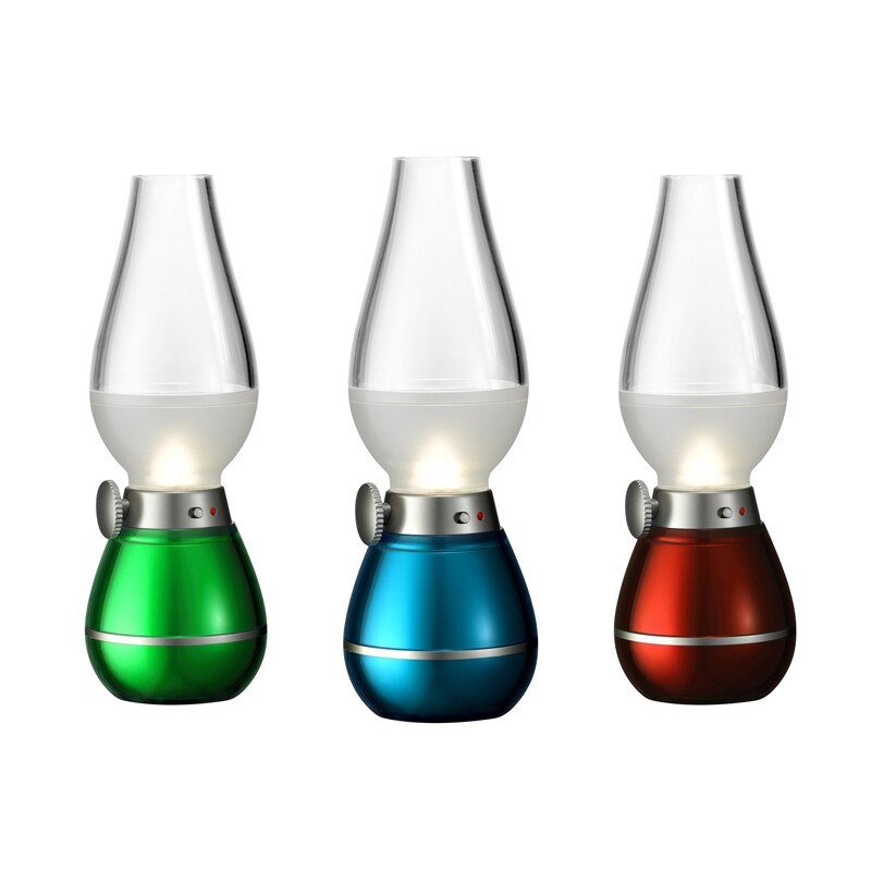 Hzfcew ledet blåsekontroll retro nattlys parafinlampe usb ladebordslampe dimming bærbare lanterner hestelampe