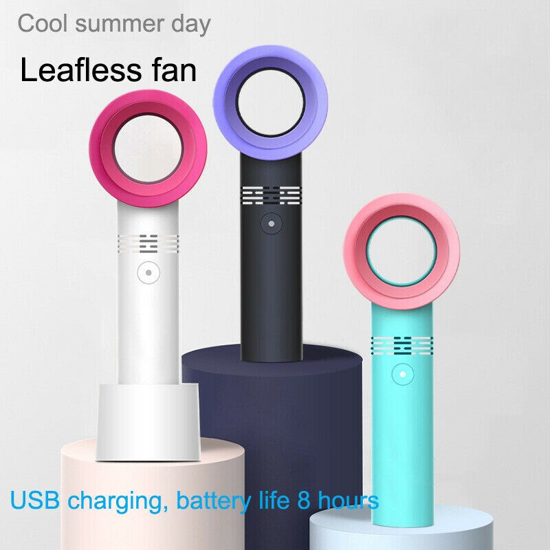 3 Speeds Fanless Cooling Mini Fan Personal USB Bladeless Fan Portable Hand Held Cooler Outdoor Office