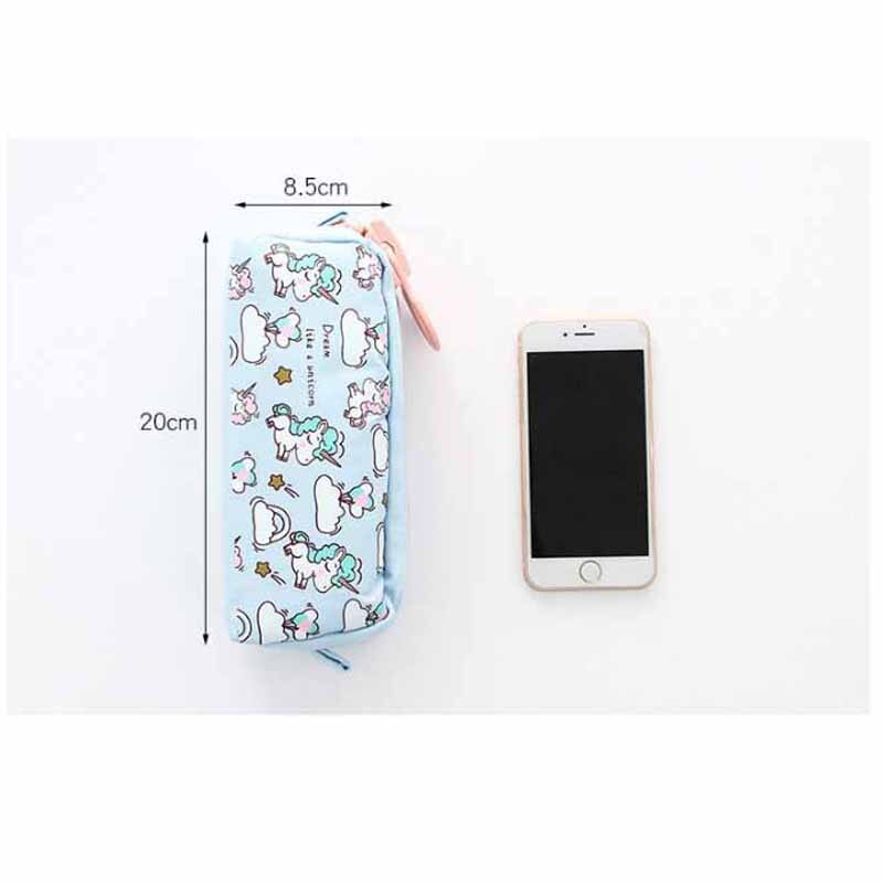 Portefeuille pour enfants, trousse à crayons licorne, rangement, dessin animé, toile, grande capacité, jolie, grande fermeture éclair, pour étudiants