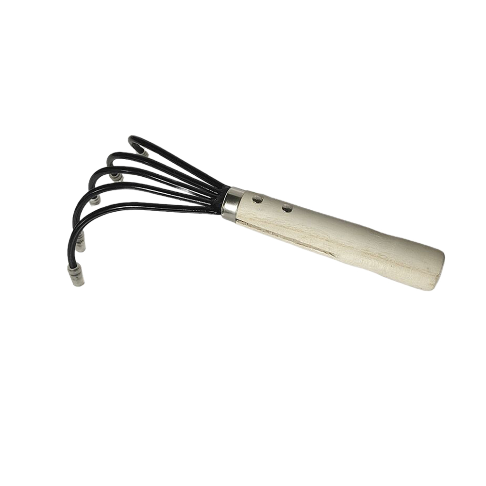 Rastrillo de 5 garras con mango de madera, cultivador de rastrillo de jardín, Mini azada y cultivador, azada y cultivador manual de jardín, herramientas agrícolas de jardín: Rojo