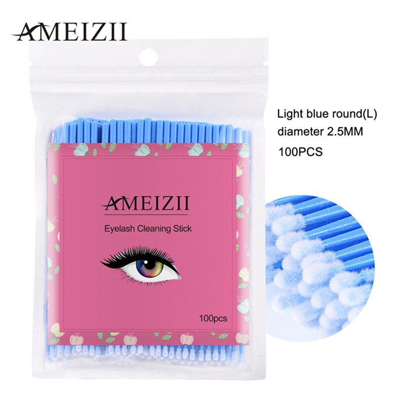 100 Pcs Wegwerp Wattenstaafje Dental Mircro Brush Mascara Wands Wimpers Cosmetische Wattenstaafjes Applicator Borstels: 07  Light blue L