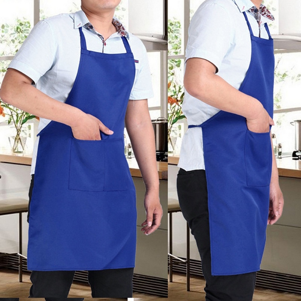 Pure Color Kitchen Apron Cooking Thicken Household Cleaning Antifouling Chef Apron Polyester Double Pocket For Men Women