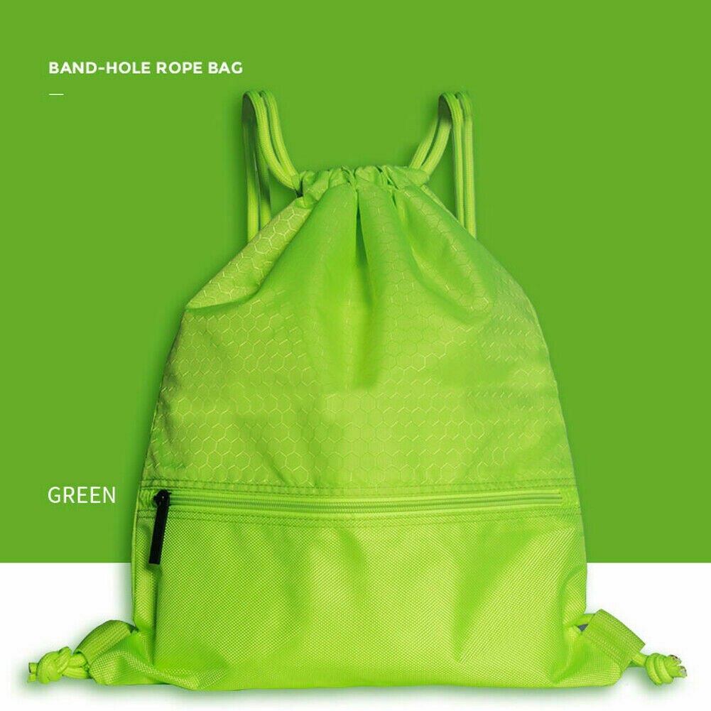 Mochila de nailon con cordón impermeable portátil para estudiantes, mochila de ciclismo deportivo con cordón, organizador de ropa y zapatos: Verde