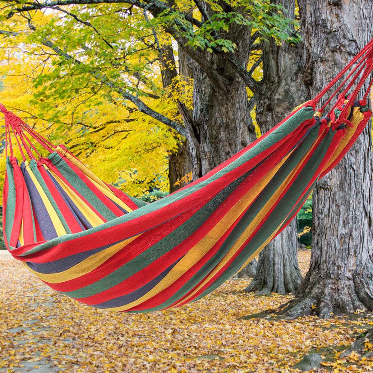 Portable Hammock Outdoor Hammock Beach Travel Camping Garden Sports Home Swing Canvas Stripe Hang Bed Hammock Double People