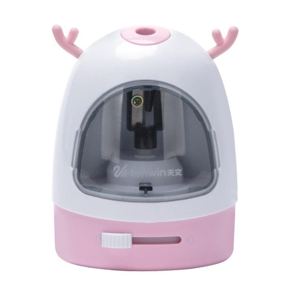 Sacapuntas eléctrico multifunción para niños, sacapuntas automático de dibujos animados: Pink