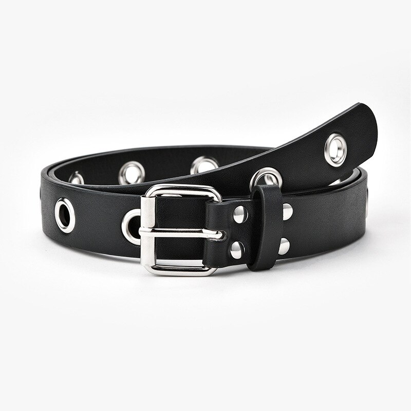 Cinturón de cintura estilo Rock para mujer, cinturón con hebilla de aleación de cuero de PU, pantalones vaqueros Punk de viento, cinturones de cadena decorativos a la: 110cm Black
