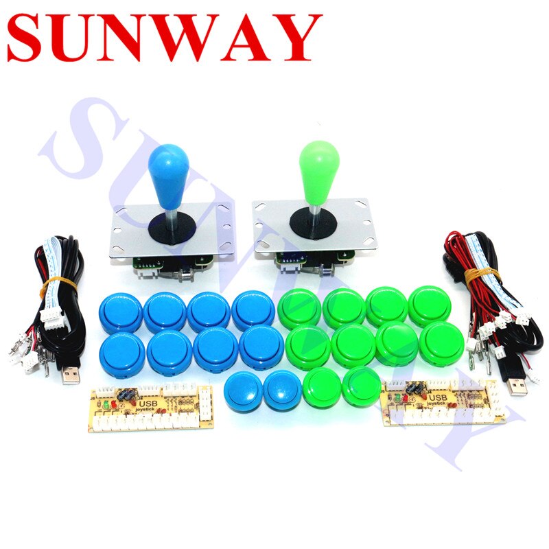 Arcade Joystick kit de bricolage zéro retard Arcade kit de bricolage USB encodeur à PC Arcade Sanwa Joystick + Sanwa boutons poussoirs pour Arcade Mame: Blue and green