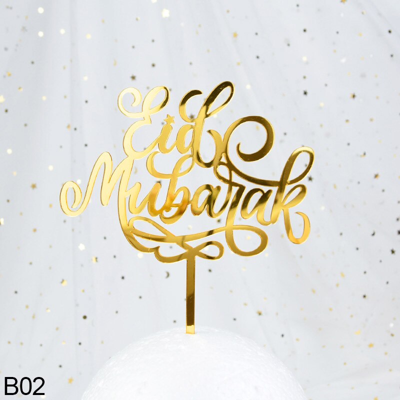 Eid Mubarak Decor Cake Topper Ramadan Kareem Golden Acrylic Castle Moon Cupcake Topper 2022 Ramadan Mubarak Cake Decorations: B02
