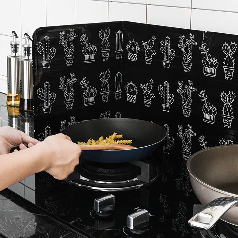 Hjem køkken komfur folie plade forhindre olie stænk madlavning baffel køkken værktøj aluminiumsfolie køkken olie stænkbeskyttelse #35: Sort
