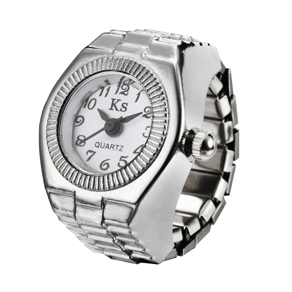 Anillo de reloj de dedo de cuarzo Punk Vintage para mujeres y hombres, relojes góticos, anillos, reloj Digital, anillos elásticos, joyería, reloj de: Azul