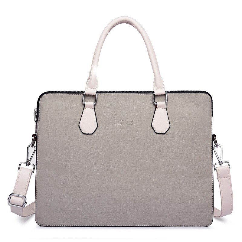 Stylish Laptop bag for Women 15.6 15 14 13.3 13 inch PU Leather notebook computer bags handbag: Gray / 15.6-inch
