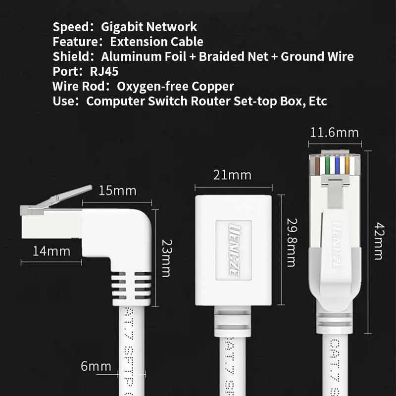 Rj45 stk. katt. 7 nettverkskontaktledning 10 gigabit albue datamaskiner bredbåndstilkobling forlengelseslinje  rj45 hann-til-hunn-forlenger