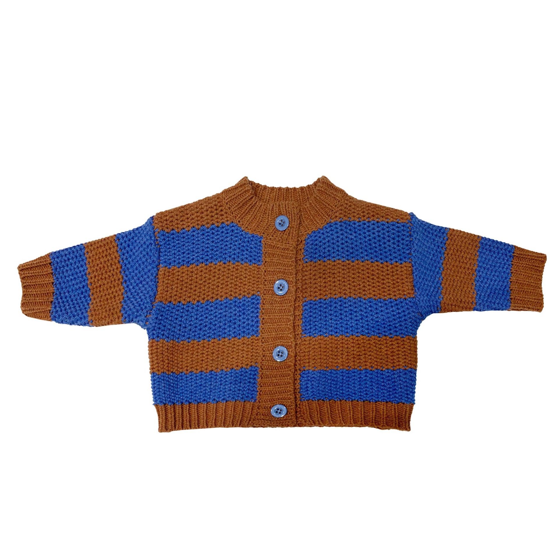 Maglioni coreani per ragazzi e ragazze vestiti neonati maglioni caldi cappotti bambini maglia addensare top Cardigan a righe di cotone vestiti: blue / 12m