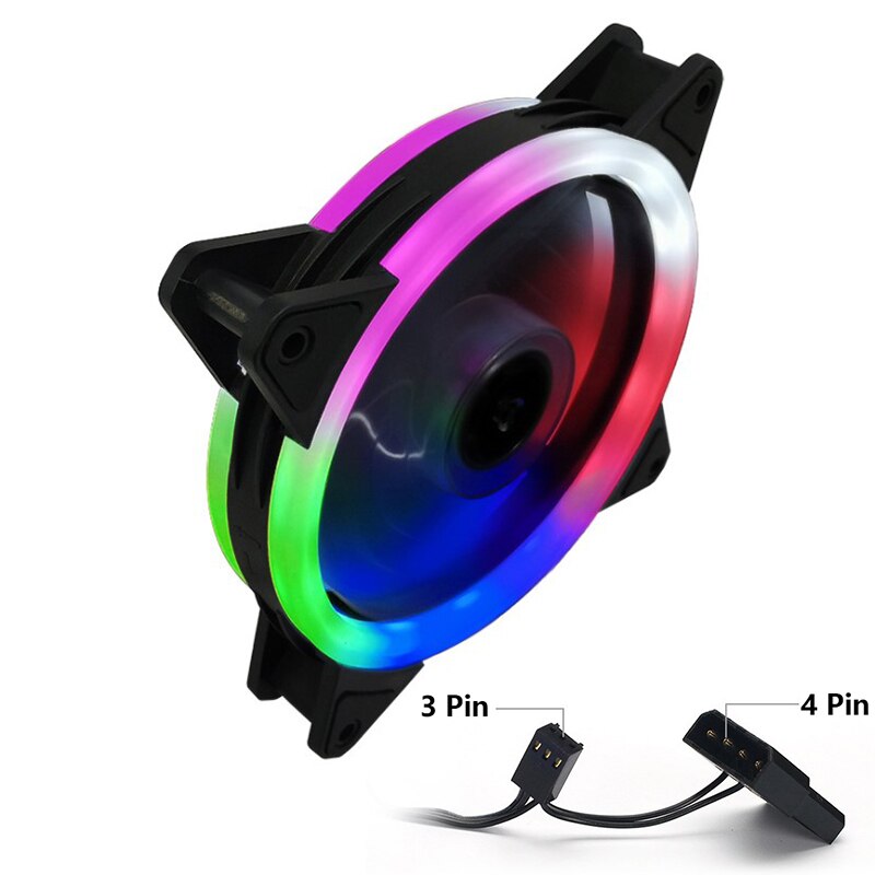120mm Computer Case Cooling Fan CPU LED Multi-color Heatsink Fan 4 Pin 3 Pin Fluid Bearing LED Computer Cooling Fan: Dual aperture