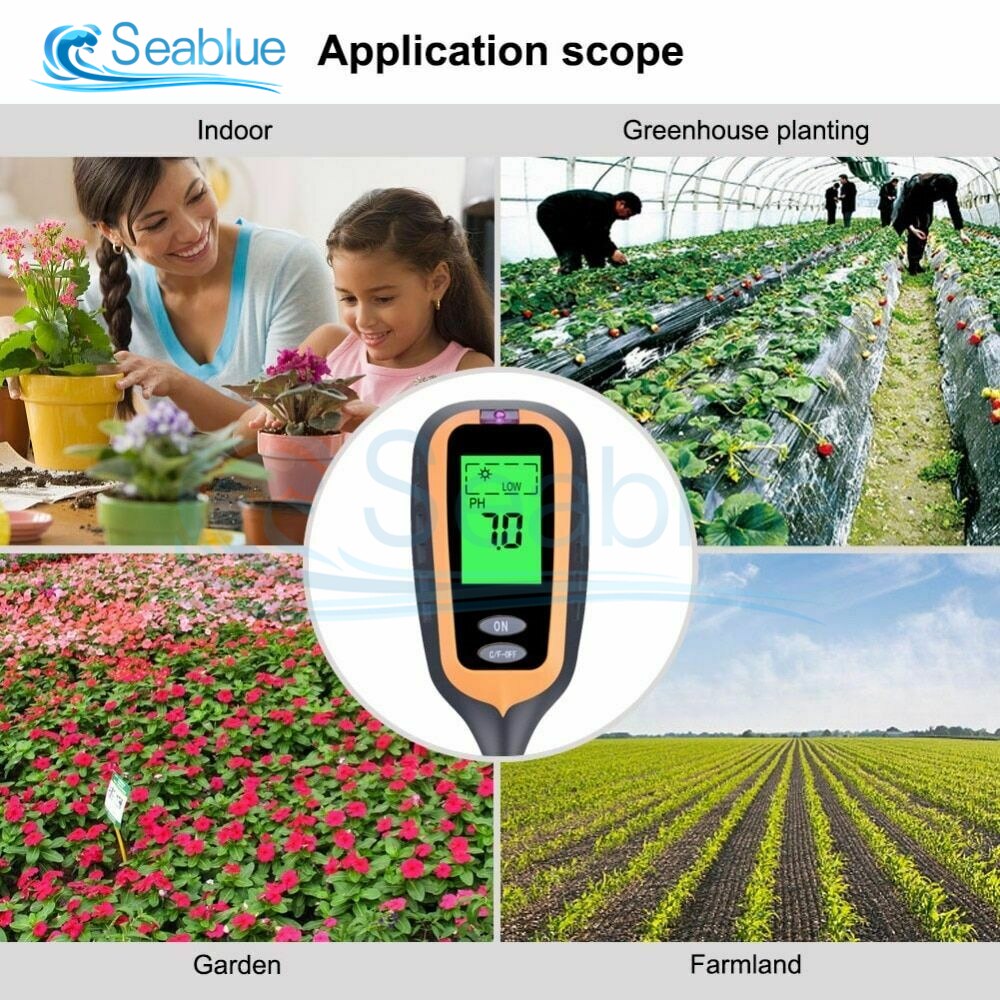 4 in 1 Digital Soil Moisture Meter PH Meter Temperature Sunlight Tester For Garden Farm Lawn Plant Tool With LCD Displayer