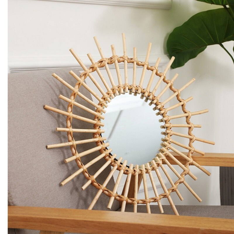 Miroir mural en rotin et osier, pour la maison, pour la salle de bain, pour la maison, pour un gain de place, décoration artistique innovante