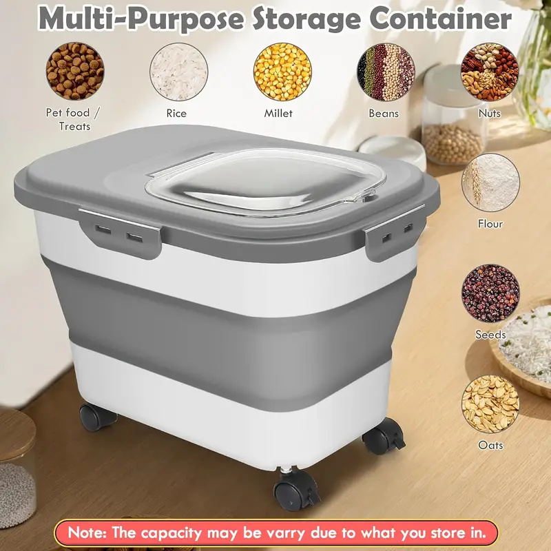 Récipient de stockage de nourriture récipient de nourriture pliable pour chien avec couvercle d'étanchéité, adapté aux aliments secs pour chiens, chats autres aliments pour animaux de compagnie