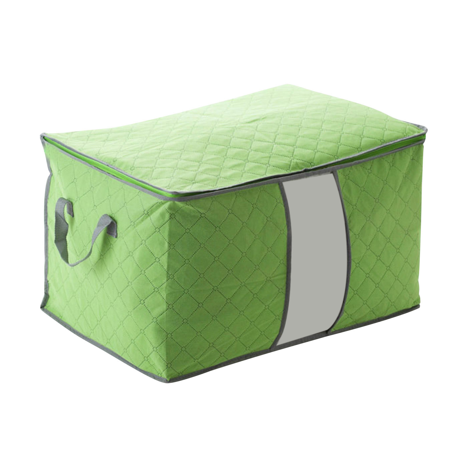 Foldable Quilt Storage Bag Moisture Dust Proof Closet Organizer Non-Woven Blanket Pillow Storage Large Mobile Clothe Visible Bag: Green