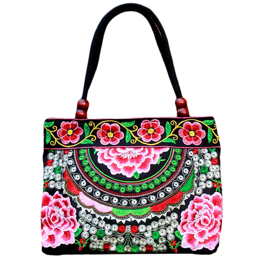 Ethnic Style Embroidered Bag Fashionable Handbag Retro Canvas Bag All-match Shoulder Bags Outdoor Personality Floral Women's Bag: D