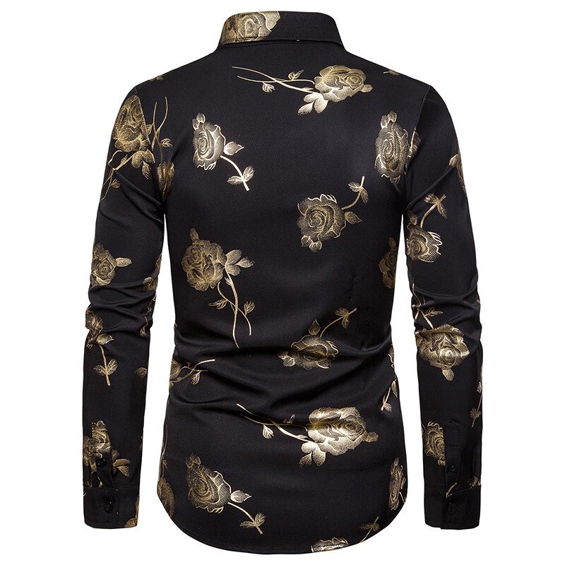 Blommiga skjortor för män manlig slim fit långärmad skjorta män svart vit blomtryck business casual skjortor s -2xl