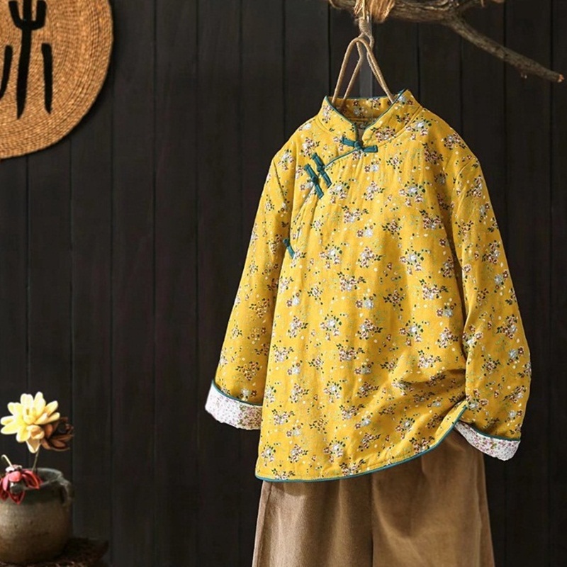 Herbst Winter Neue Chinesischen Stil Frauen Langarm Jahrgang Geschmack Baumwolle Gefütterte Mantel Baumwolle Leinen verlieren Warme Druck Jacke 31394: 3