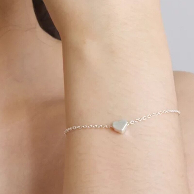 Minimalist Korean Trend Simple Metal Thin Chain Heart Bracelet For Women Girls Birthday Party Jewelry 2B068: 2B097 silver