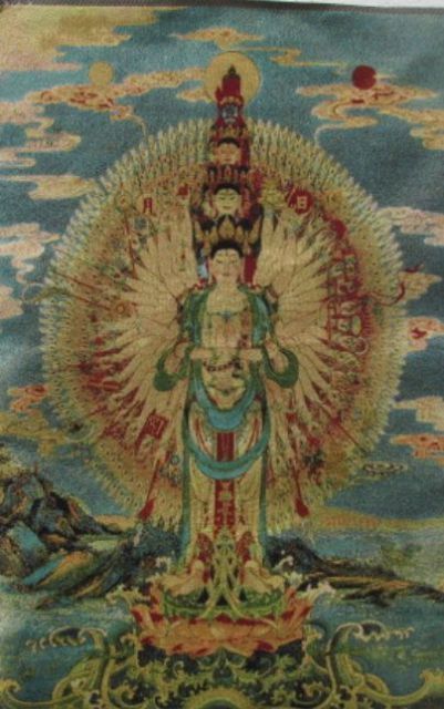 23.64 "/Chinese Tibet en Nepal zijde borduurwerk thangka hand guanyin.