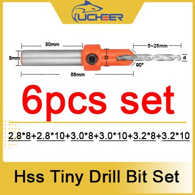 Ucheer 1 set hss timmer liten träbearbetning försänkt borrkrona set skruvskärare träverktyg för metall trälegering borr + skiftnyckel: 6 st set