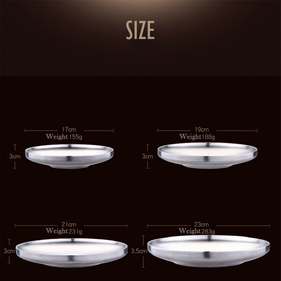 Stainless Steel Dinner Plates Western Tableware Steak Tray Kitchen Serving Dishes Salad Shape Round Plate Cake Dessert Unique