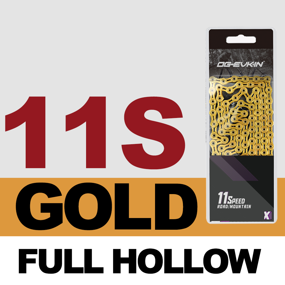OG-EVKIN 9/10/11 Speed Bicycle MTB Chain Half/Full Hollow Bike Chain Mountain/Road Bicycle Chains 116 Quick Link Gold/Silver: C-01-11s-SL-Gold