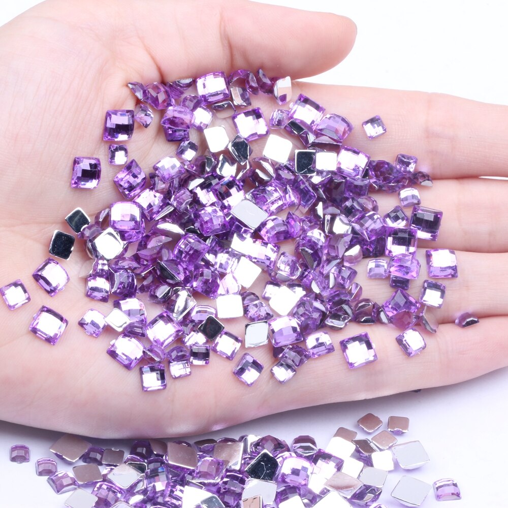 Strass acrílico formato quadrado 30 peças 12mm parte traseira plana terra facetas muitas cores cola traseira plana em contas diy decoração de arte de unha: 07 light purple