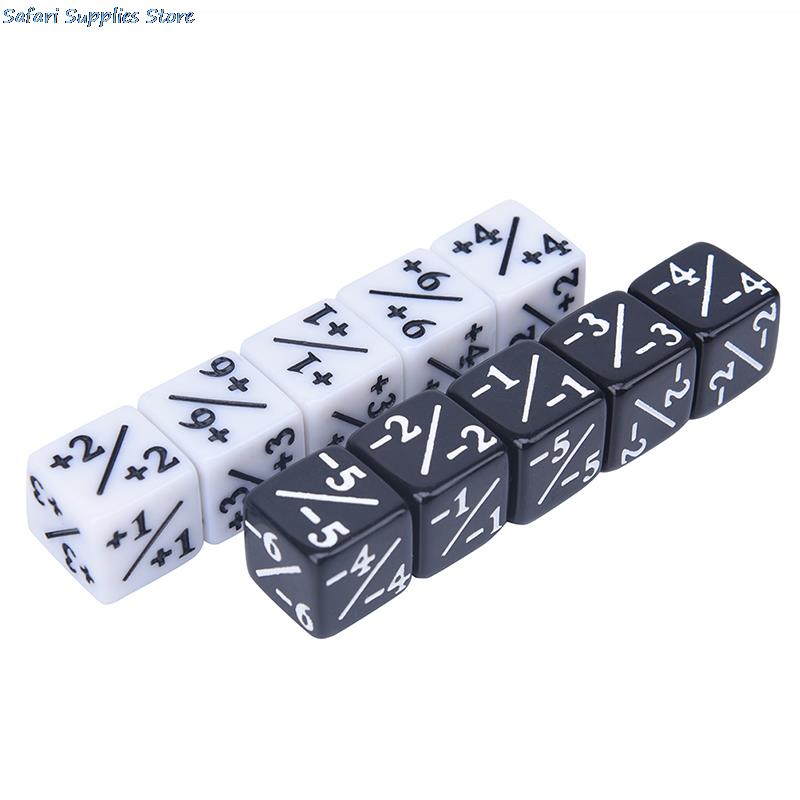 10 pçs/pçs/set contadores de seis lados + 1/+ 1 dice branco preto festa casa crianças brinquedo dados