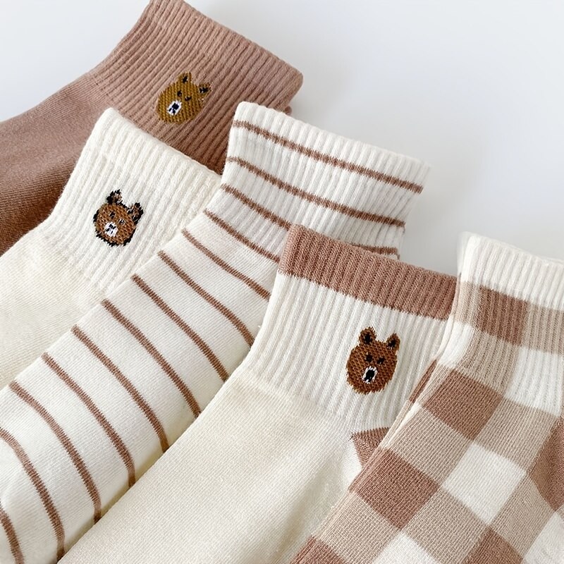 5 pares de calcetines al tobillo de oso de peluche, cómodos y bonitos calcetines cortos para mujer