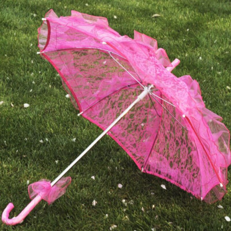 ! 1 stk bryllup brude paraply western romantisk manuel åbning fleur parasol flæser indretning blonde paraply 56cm: Rosenrød