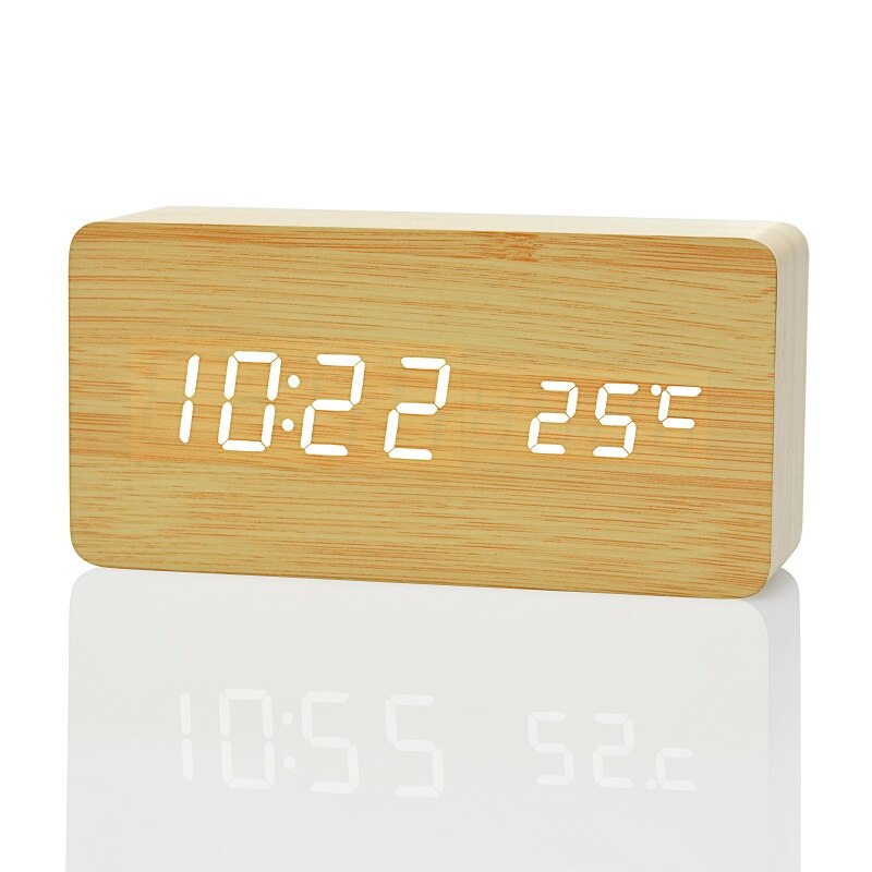 Suncree Modern Home LED digital Alarm Clock, Despertador Temp+date+time Electronic Digital Table Desktop Clocks: bamboo white