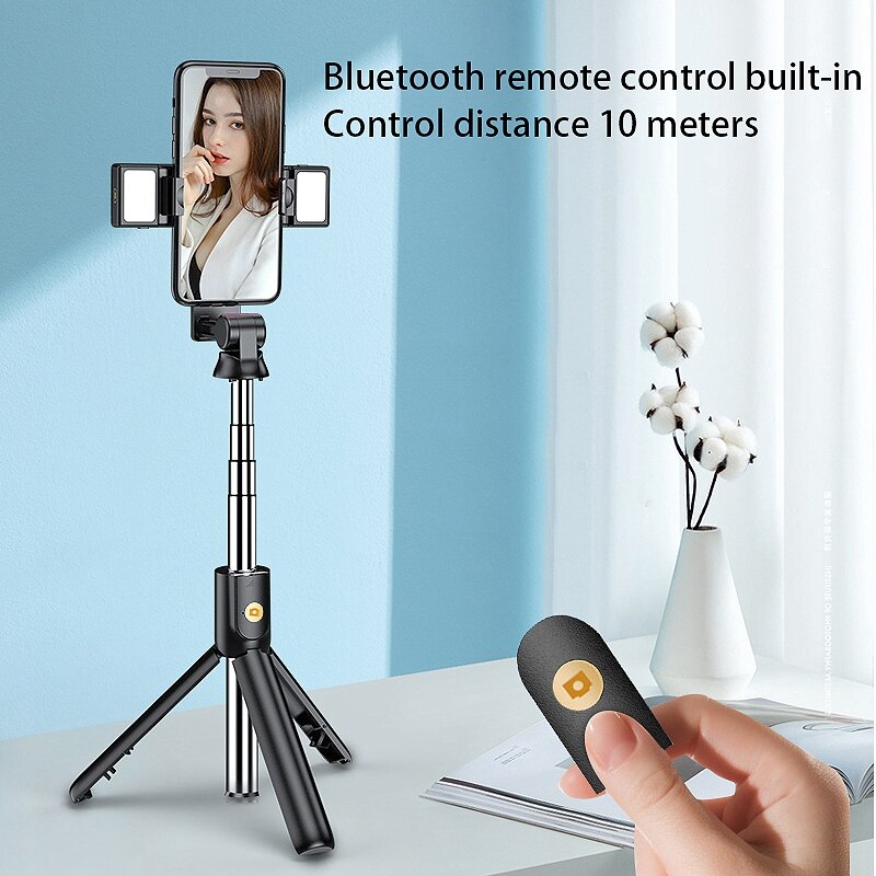 Selfie-stick-stativ mit bluetooth-fernbedienung und fülllicht, tragbarer, ausziehbarer verlängerungsständer