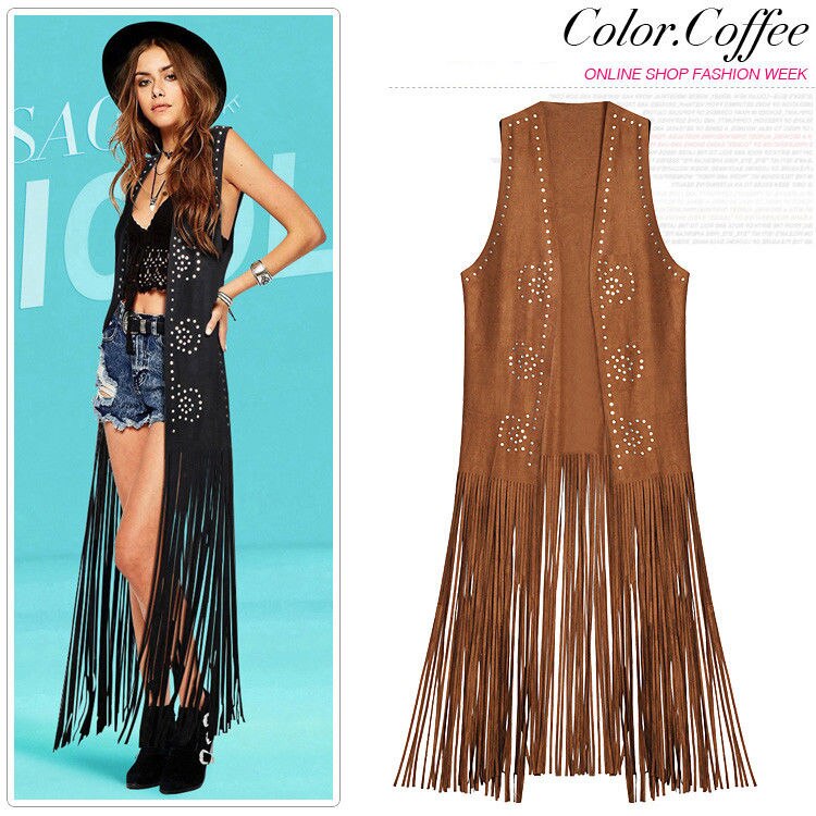Colete feminino casaco de veludo nova mulher colete casaco de camurça étnica sem mangas borlas franjas coletes cardigan roupas femininas