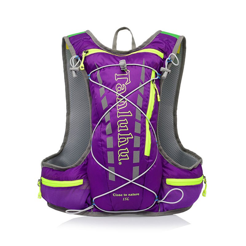 15L Drinkrugzak Rugzak Rugzak Tas Vest Harnas Fietsen Wandelen Camping Running Marathon Race Sport Voor 2L Waterzak: paarse kleur