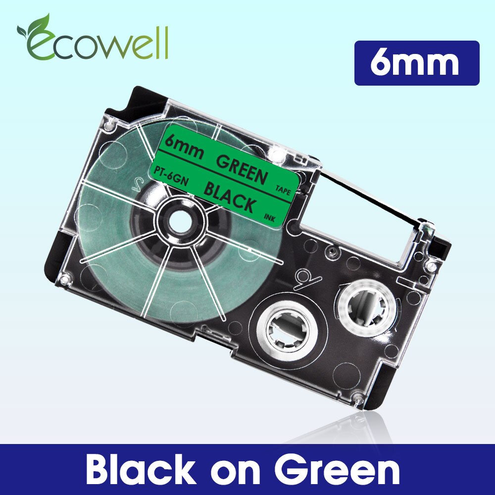 Ecowell 6mm taśma do Casio XR-6WE XR-6X XR-6RD XR-6BU XR-6YW XR-6GN taśma z etykietami XR-6SR XR-6GD dla Casio KL-60 KL-120 drukarka do etykiet: Black on Green
