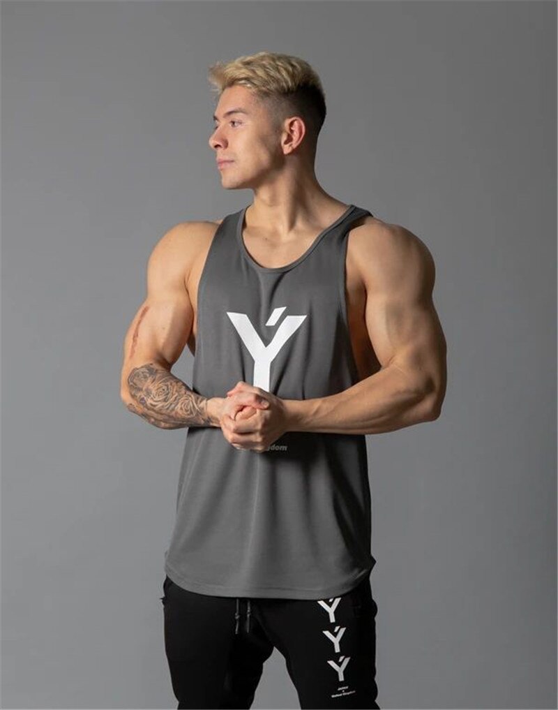Fitness tank top til mænd sommer herre jogging løbe sportstrøje tank top herre bomuldsprintet gym ærmeløs vest mørkegrå-xxxl