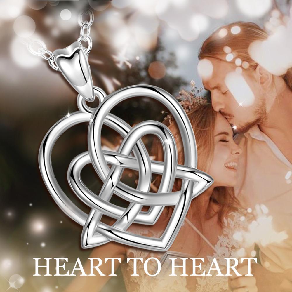 EUDORA 925 Sterling Silver Celtic knot Pendant Fine love Knot Heart Necklace good luck fine Jewelry For Lady girl D211
