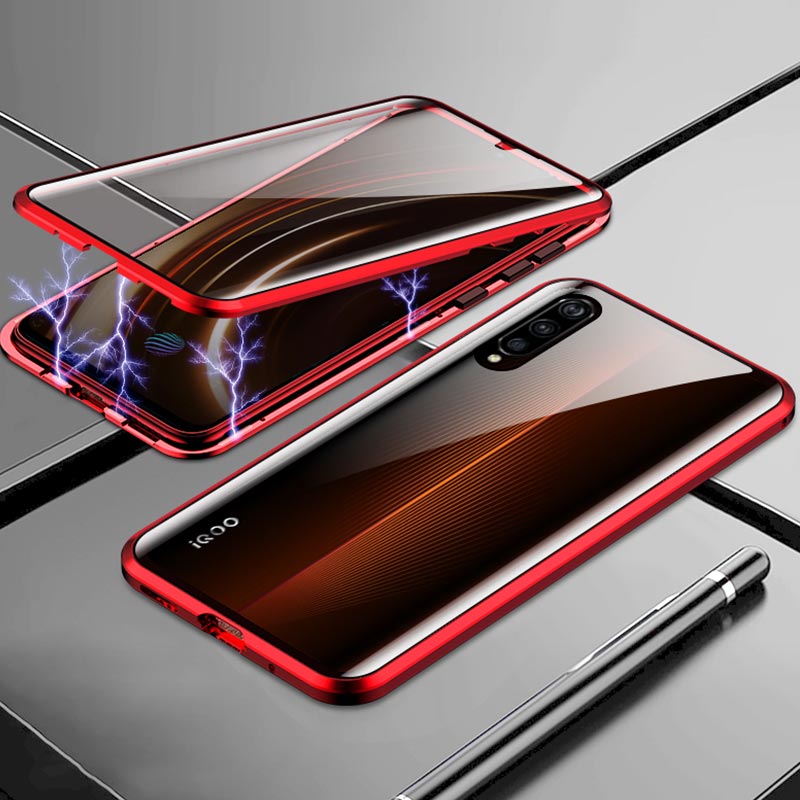 Vorne + Zurück Doppel Seiten Klar Gehärtetem Glas Magnetische Adsorption Fall Für Vivo iQoo NEO iQoo Pro 5G Abdeckung metall Stoßstange: iQoo Pro 5G / Red