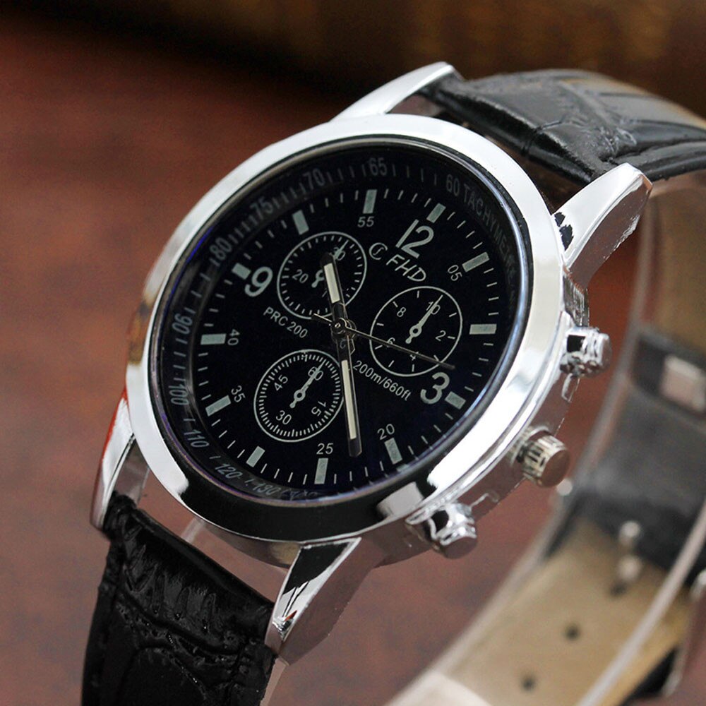 bleu Ray verre montre neutre Quartz simule montre-bracelet Reloj de hombre