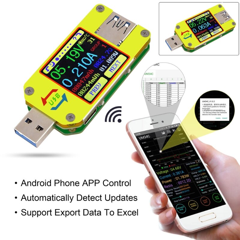 Um34 um34c til app usb 3.0 type-c test voltmeter amperemeter batteriladning mål  e7ca
