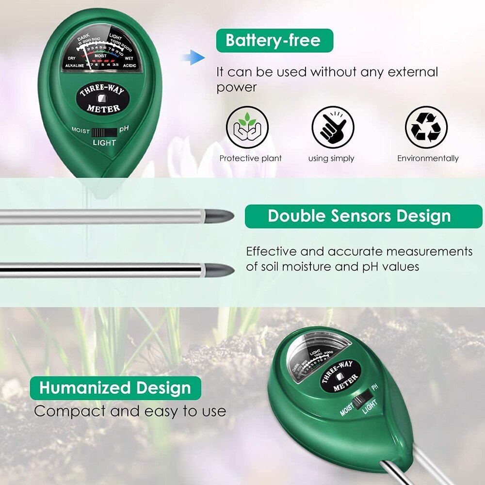 3 in 1 Soil PH Meter Sunlight PH Tester Garden Flowers Soil Moisture Sensor Meter Plants Acidity Humidity PH Monitor Detector